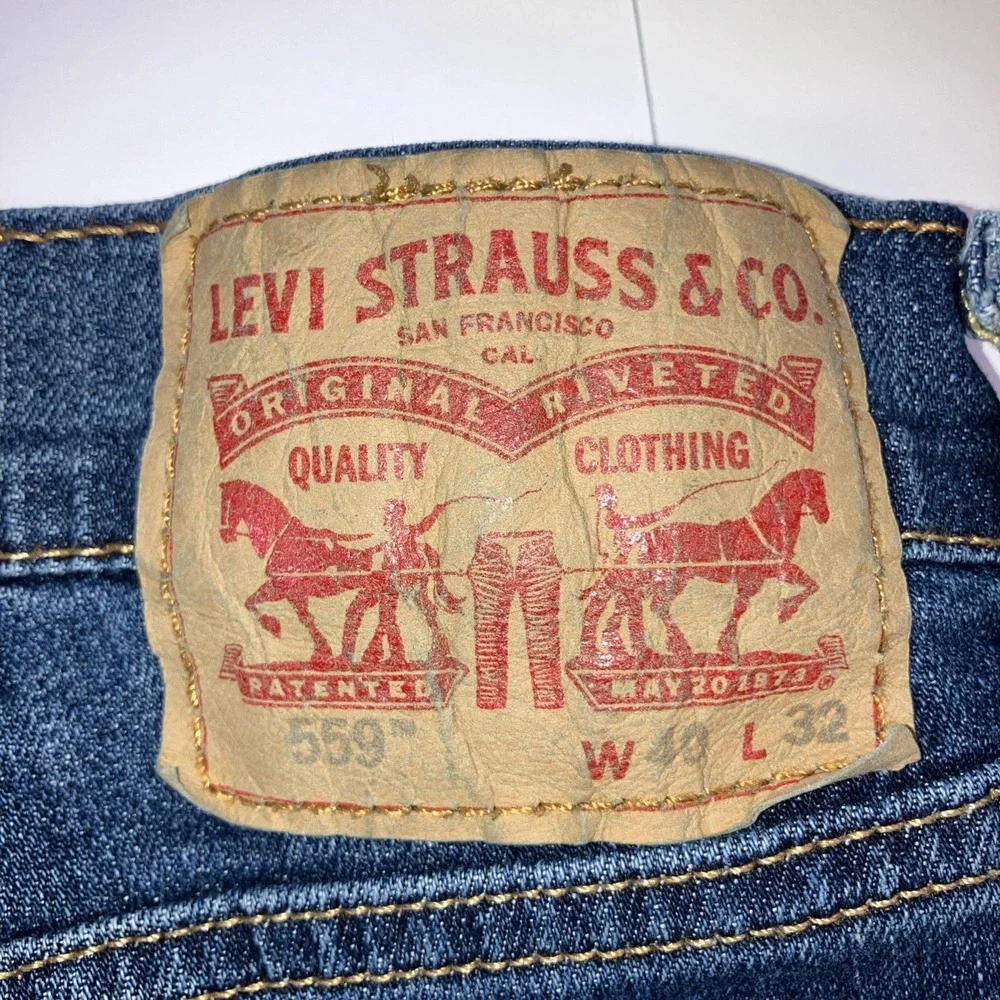 Levis 559 Relaxed Fit Straight Stretch 40x32 Medium Wash Denim Blue Jeans Zip